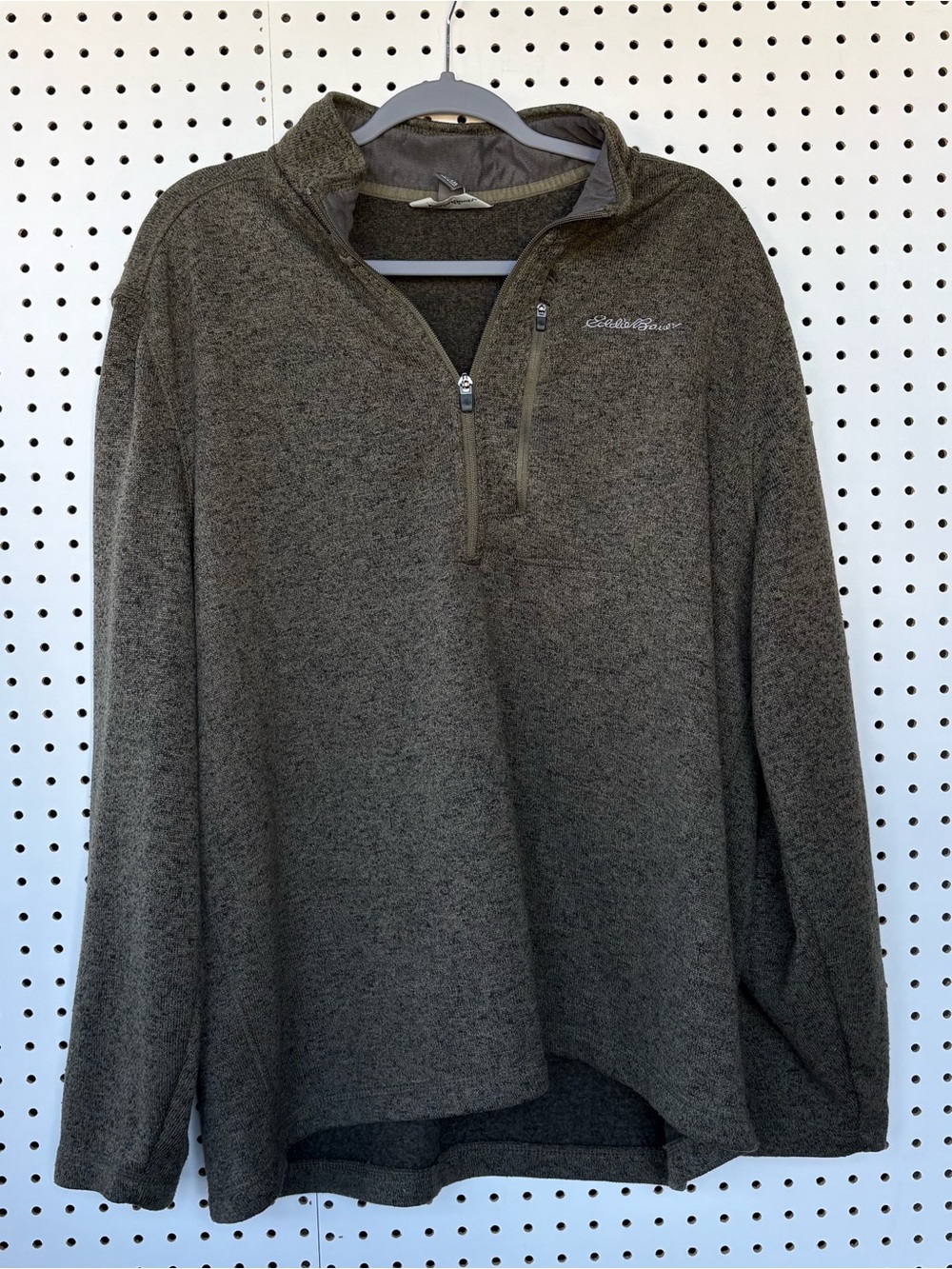 Eddie Bauer Men's Heathered Green Sweater Fleece Quarter-Zip Pullover - XXL